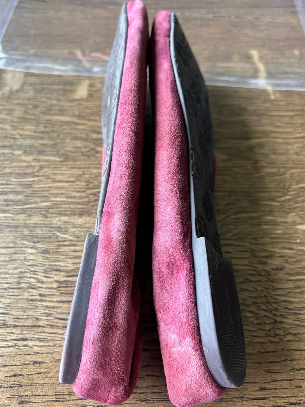 Tory Burch Reva Ballet Flats Burgundy Suede Logo Medallion Size 10M